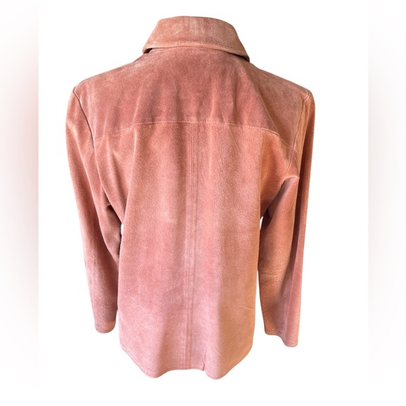 Vintage Retro Margaret Godfrey Peach Suede Leather Pleat Front Jacket, Size 12 - Picture 3 of 8